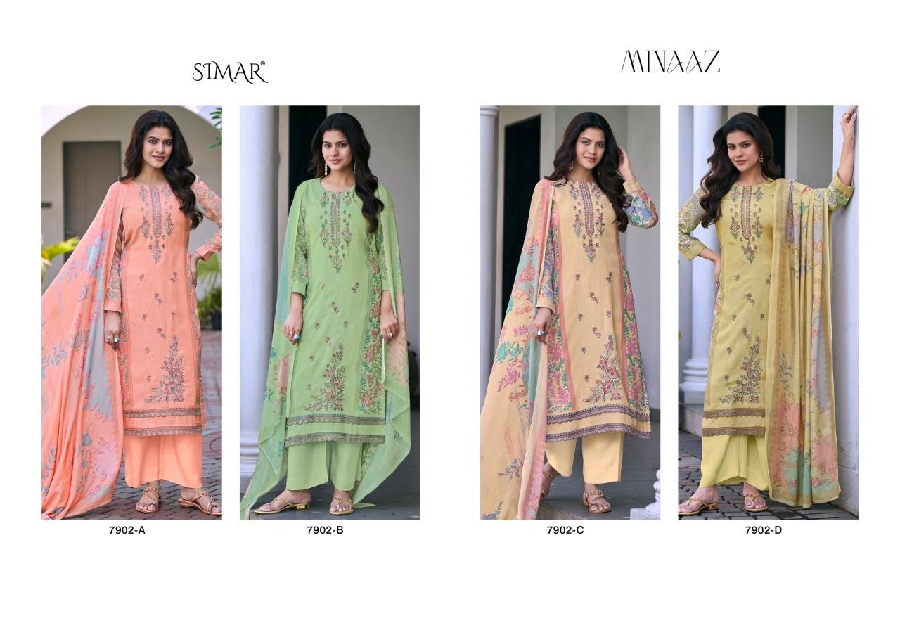Minaaz By Glossy 7902A To 7902D Series Stylish Beautiful Colourful Viscose Muslin Dresses At Wholesale Price